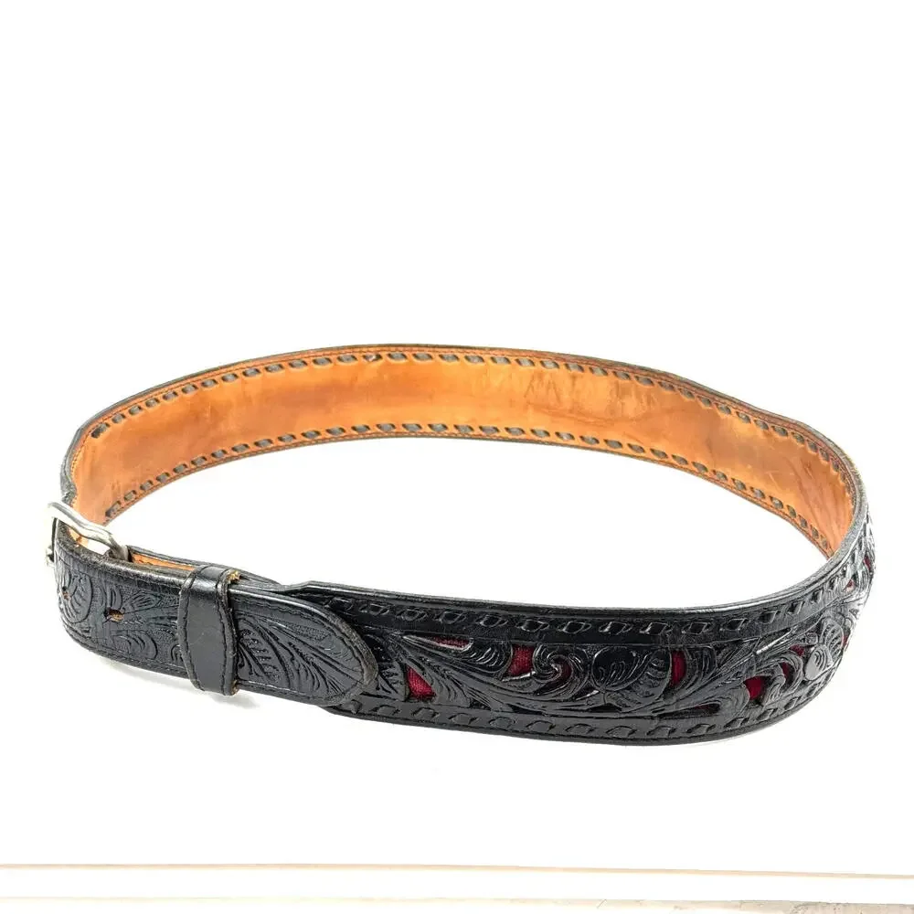 VTG Circle Y Yoakum Hand Made Texas Western Black Leather 38" Cowboy Belt Thick - Picture 2 of 9